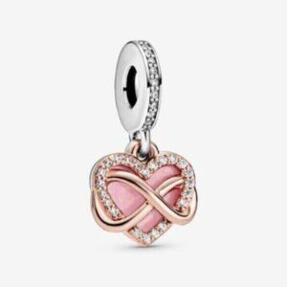 Pink and Rose Gold Heart Charm for Pandora Bracelets - Picture 2 of 4